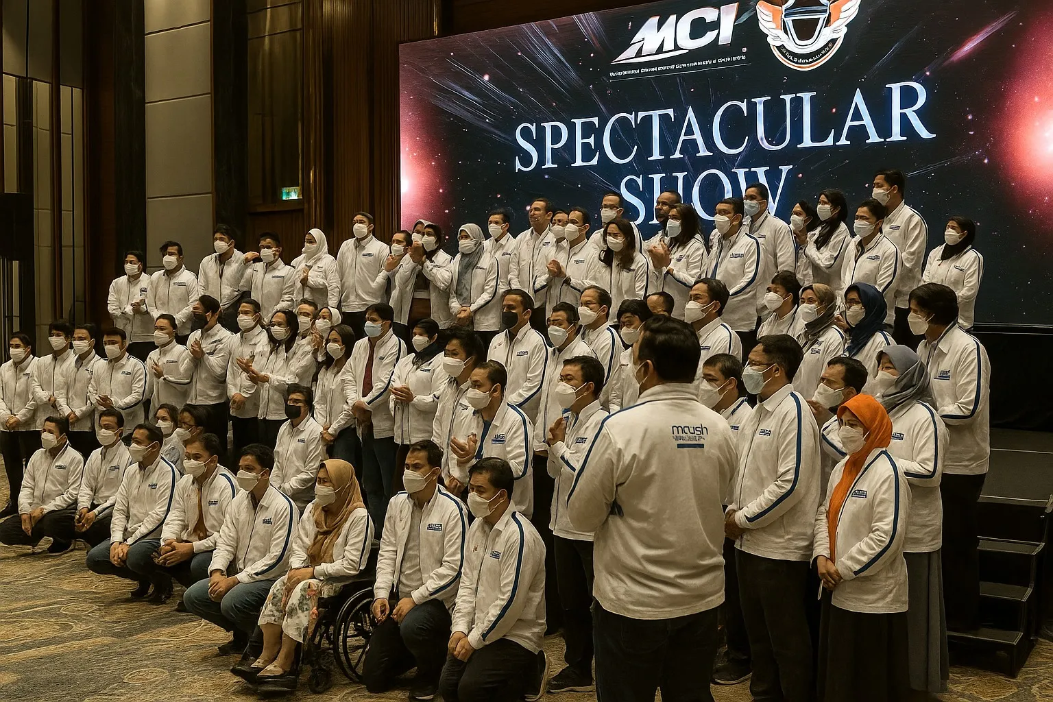 Portofolio event seminar perusahaan MCI di ballroom Swiss-Belhotel Jakarta Pusat oleh ArsenEO