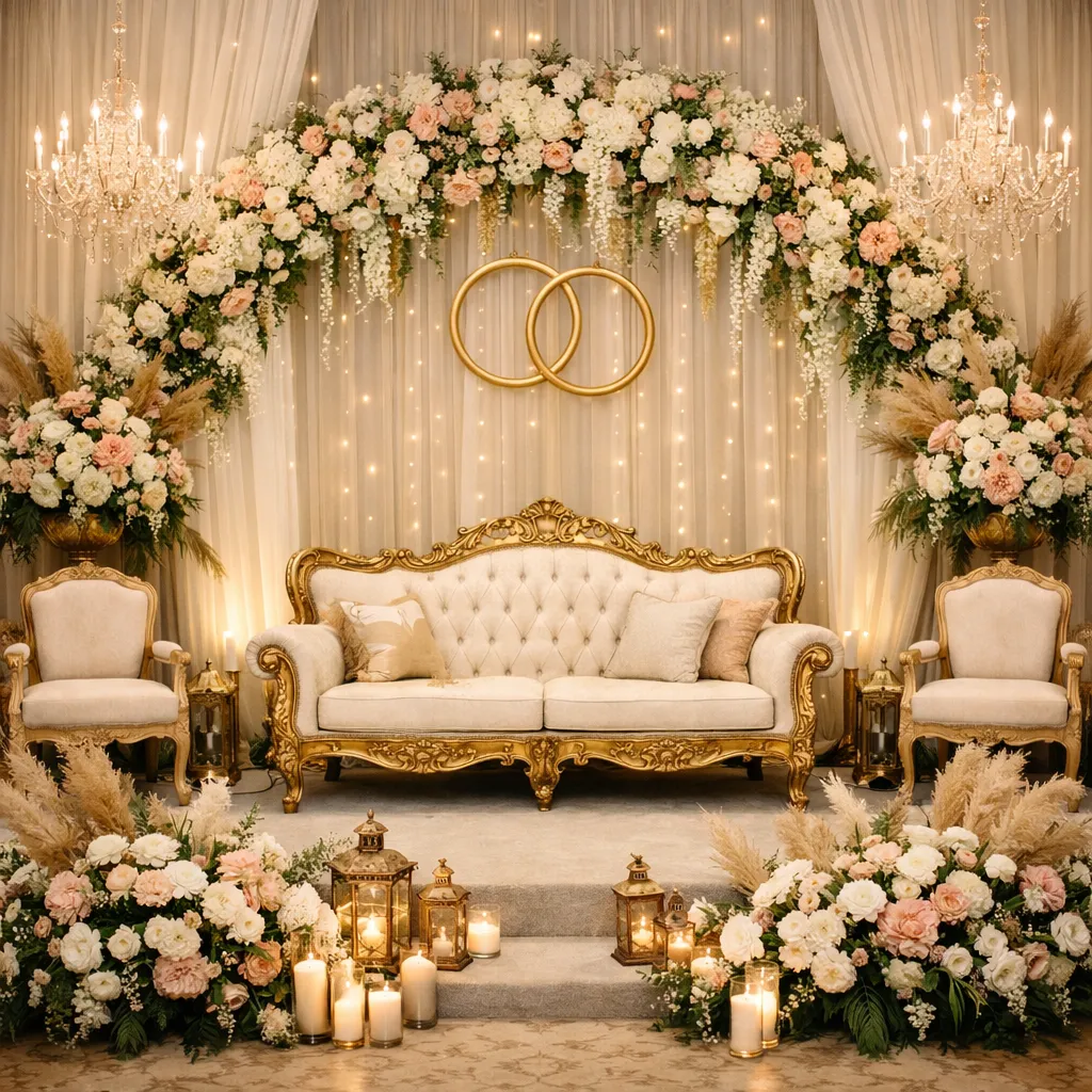 Dekorasi wedding elegan dengan penataan pelaminan modern